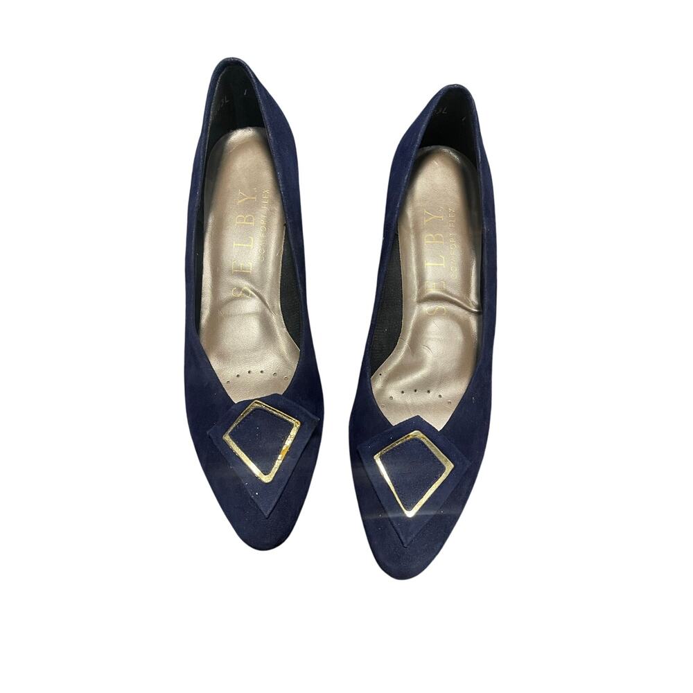 Vintage Selby Blue Suede Kitten Heels Women's Size 7 NARROW